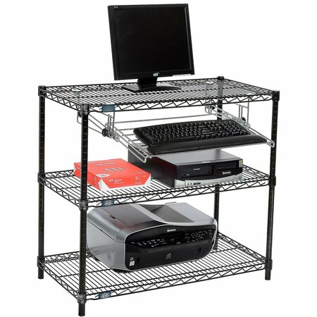 NEXEL 3-Shelf Black Wire Shelf Printer Stand with Keyboard Tray, 36inW x 18inD x 34inH 695360BK